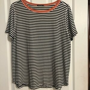 Pink Clover Black & White Striped Tee with Coral Trim